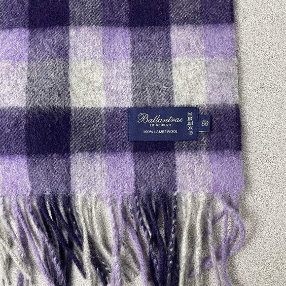 Ballantrae 100% Lambswool Scarf Purple Check Fringe Outdoors Neck Warmer Woven * - Picture 3 of 7